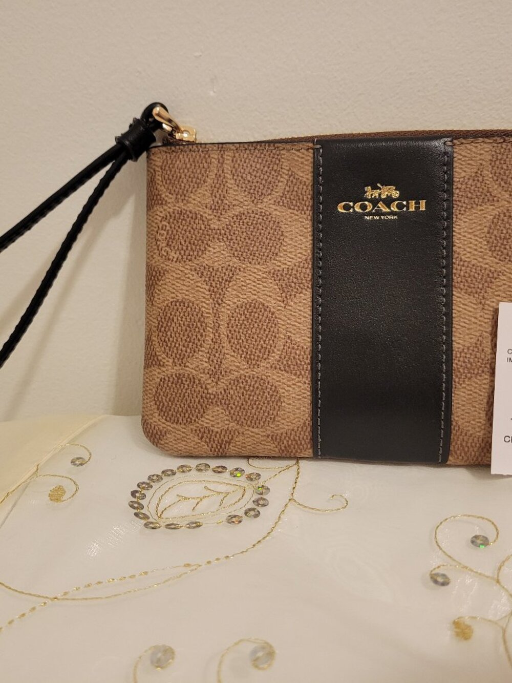 NWT Coach Signature Canvas Corner Zip Wristlet Wallet Stripe